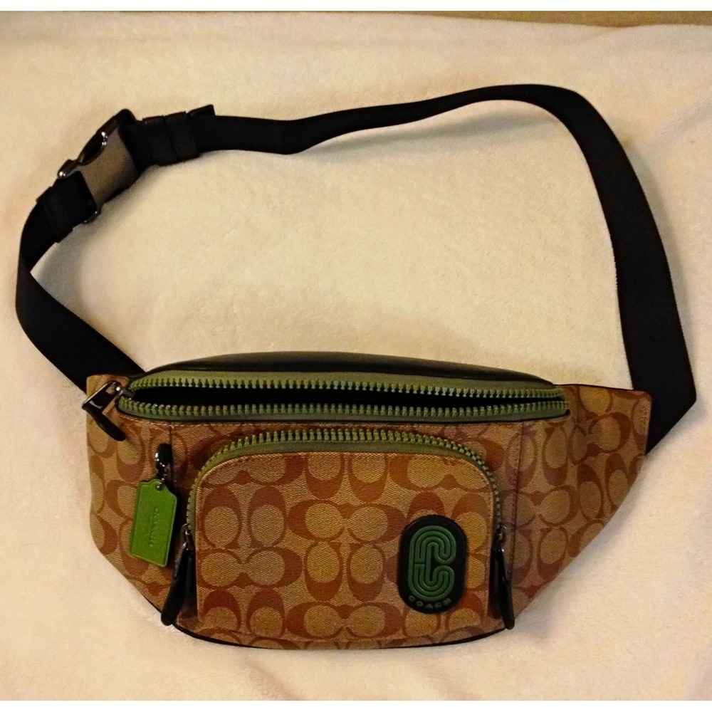 COACH Signature Canvas Zip Waist Pack Belt Bag Brown/Green/Black F2257-CC018
